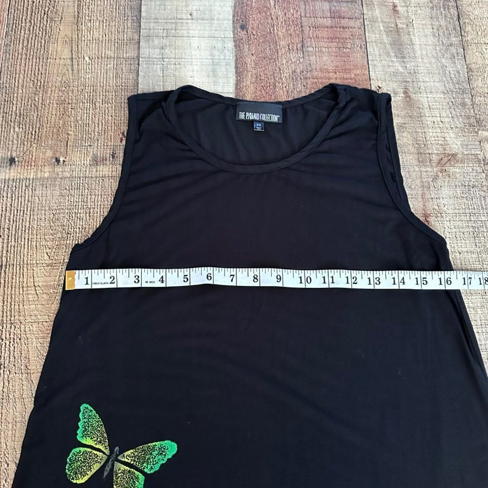 The pyramid collection black with butterfly print sleeveless tunic top women's x - Picture 6 of 7
